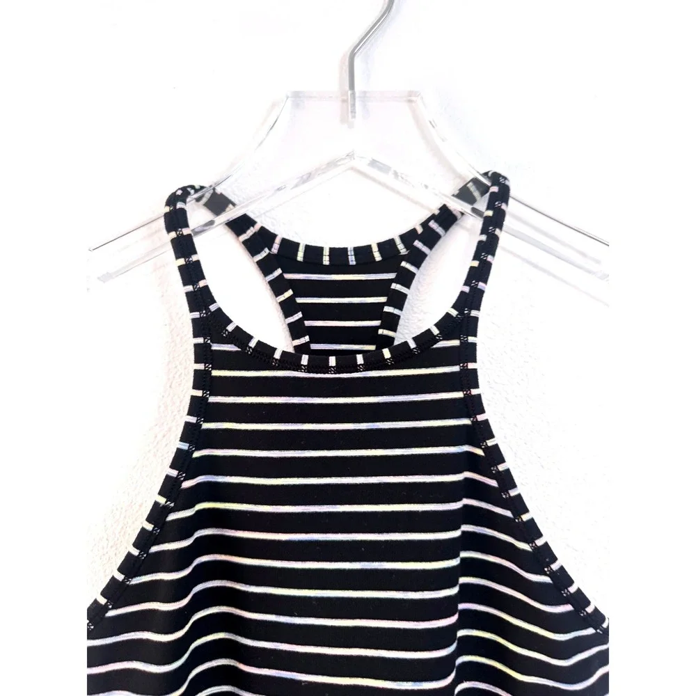 Lululemon Striped High-Neck Halter Racerback Tank Top Black Multi